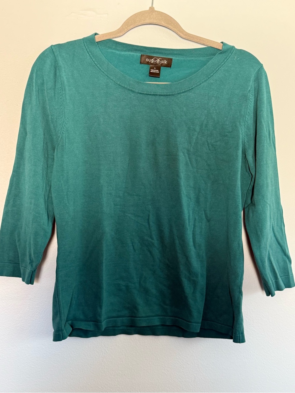 august silk Teal Crewneck 3/4 Sleeve Top